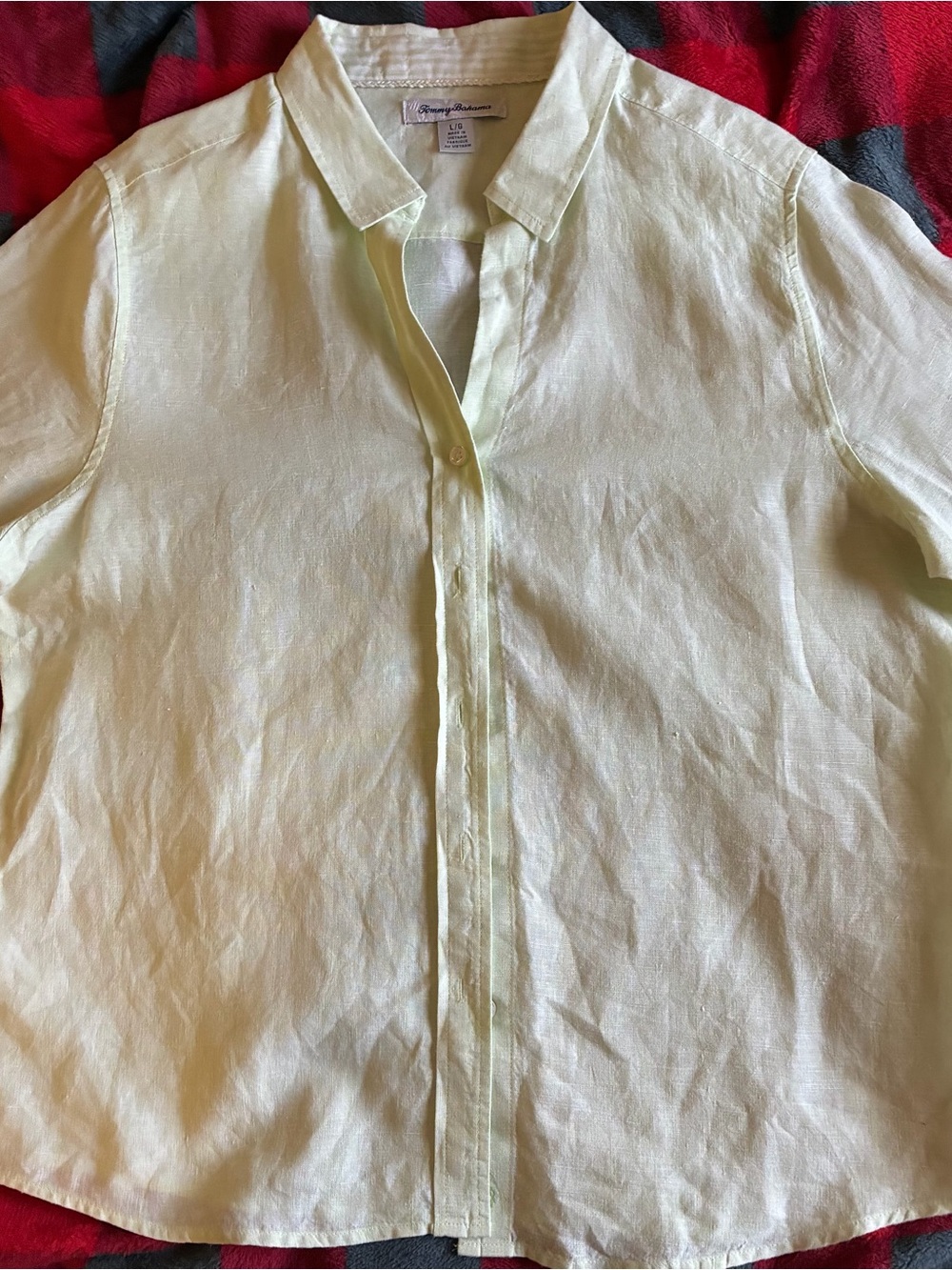 Tommy Bahama Light Green 100% Linen Button-Down Blouse